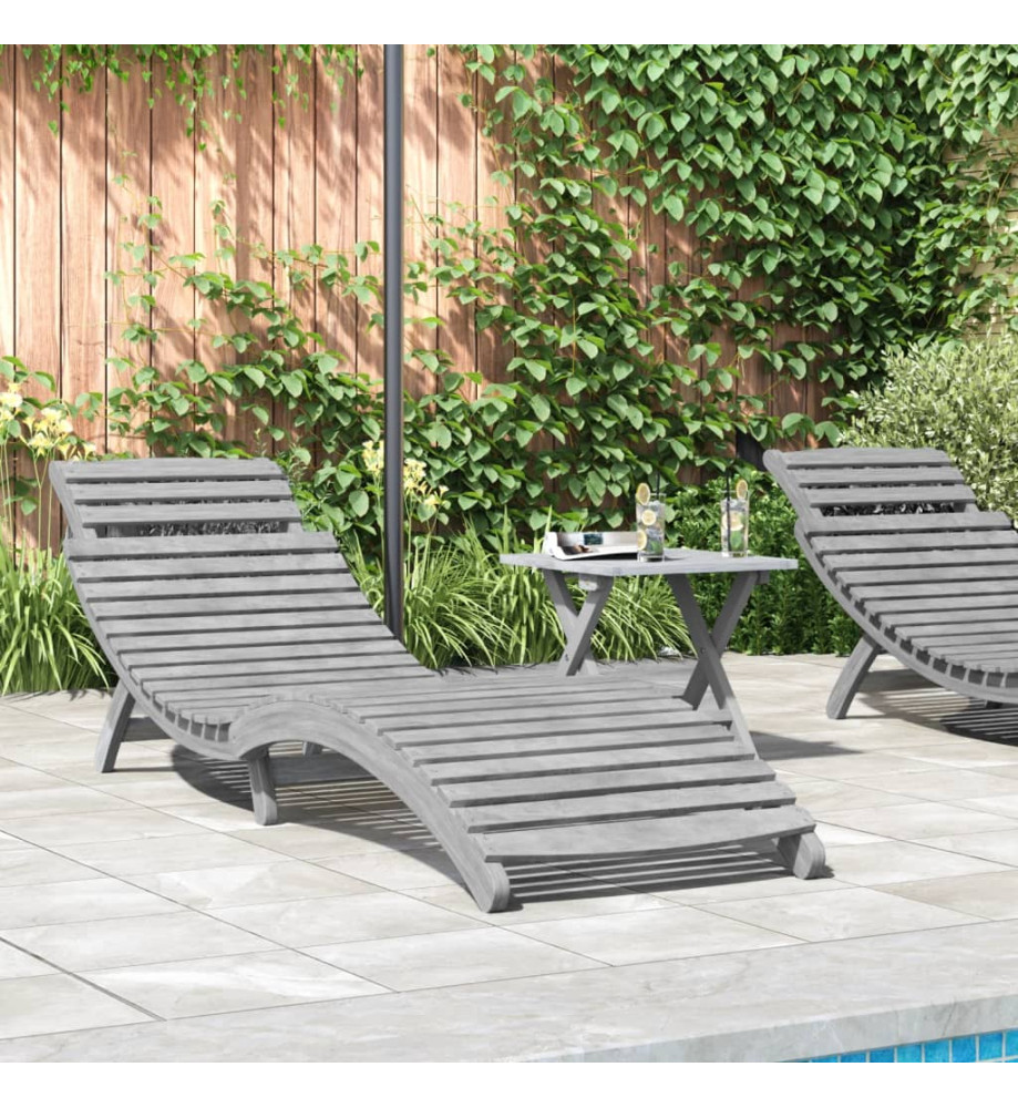 Chaise longue avec table gris bois massif d'acacia Chaise longue avec table gris bois massif d'acacia