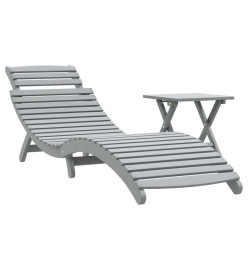 Chaise longue avec table gris bois massif d'acacia