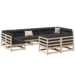 Salon de jardin 9 pcs avec coussins bois de pin massif