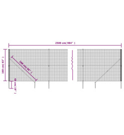 Clôture en treillis métallique et ancrage anthracite 1,6x25 m