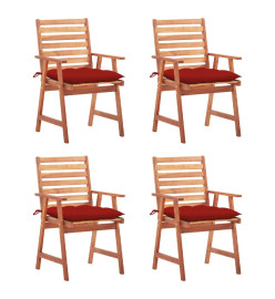 Chaises à dîner d'extérieur 4 pcs avec coussins Acacia massif