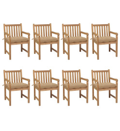 Chaises de jardin 8 pcs avec coussins beige Bois de teck solide