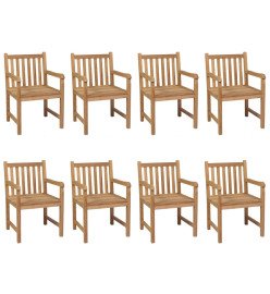 Chaises de jardin 8 pcs avec coussins vert vif Teck solide