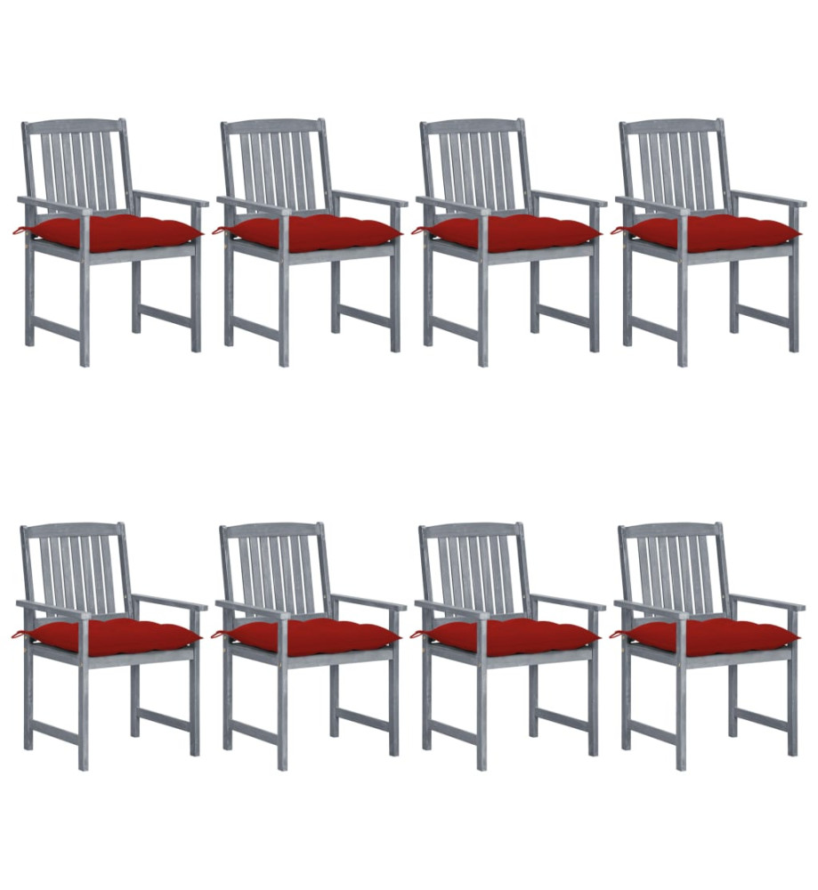 Chaises de jardin avec coussins 8 pcs Bois d'acacia solide Gris Chaises de jardin avec coussins 8 pcs Bois d'acacia solide Gris
