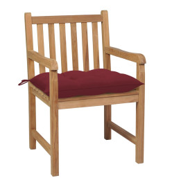 Chaises de jardin 8 pcs avec coussins bordeaux Teck solide