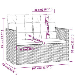 Banc de jardin avec coussins Noir 105 cm Résine tressée