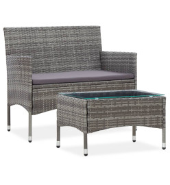 Salon de jardin 2 pcs avec coussin Résine tressée Gris
