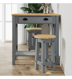 Ensemble de bar 3 pcs gris bois de pin massif