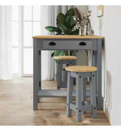 Ensemble de bar 3 pcs gris bois de pin massif