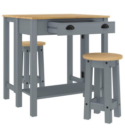 Ensemble de bar 3 pcs gris bois de pin massif