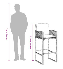 Tabourets de bar jardin coussins lot de 2 gris résine tressée