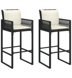 Tabourets de bar jardin coussins lot de 2 noir résine tressée