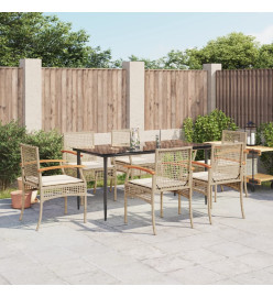 Ensemble à manger de jardin et coussins 7 pcs beige poly rotin
