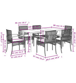 Ensemble à manger de jardin et coussins 7 pcs beige poly rotin