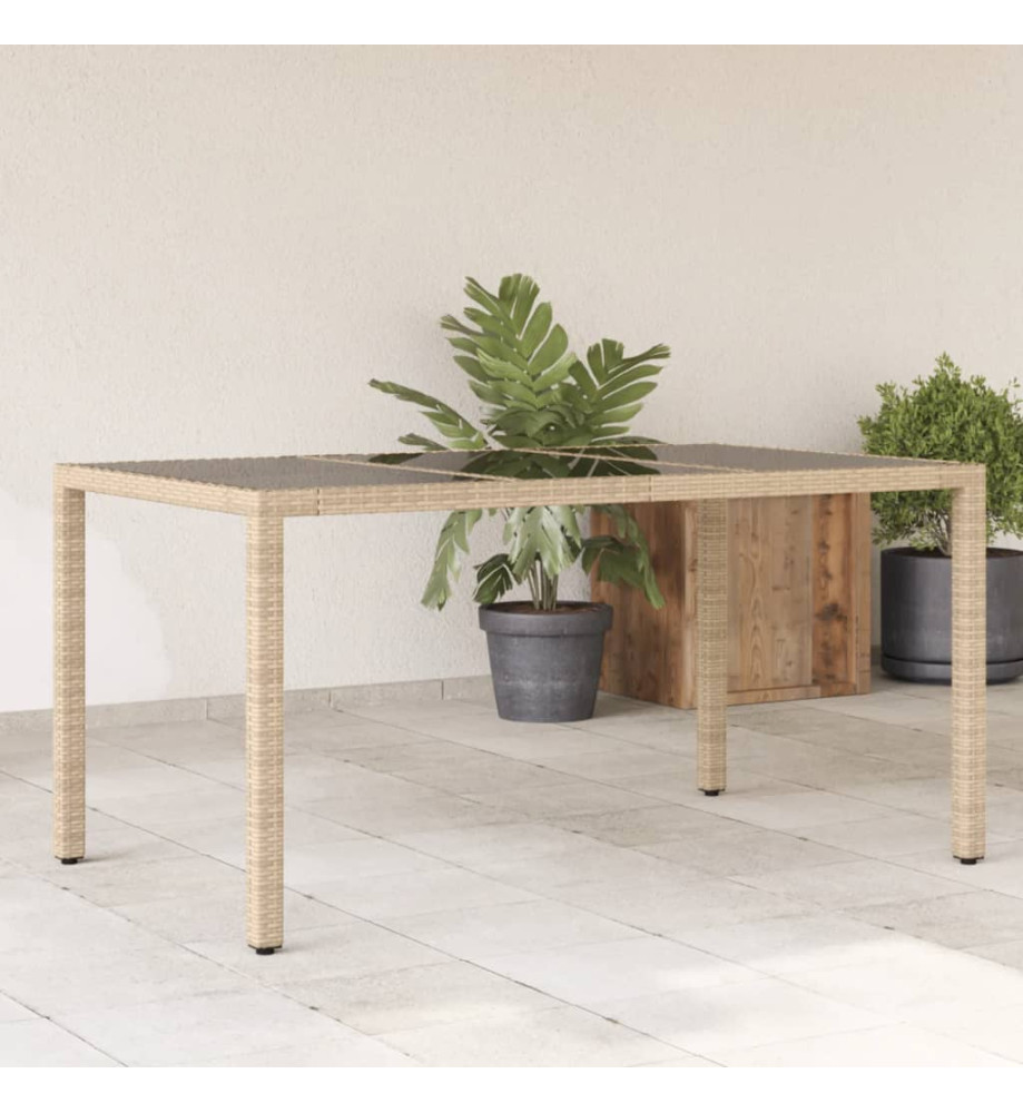 Table de jardin avec dessus en verre beige résine tressée Table de jardin avec dessus en verre beige résine tressée