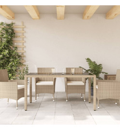 Table de jardin avec dessus en verre beige résine tressée