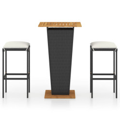 Ensemble de bar de jardin 3 pcs et coussins Résine tressée Noir