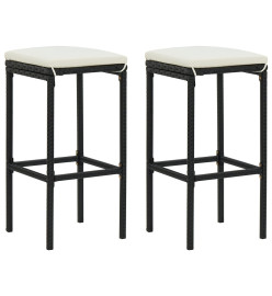 Ensemble de bar de jardin 3 pcs et coussins Résine tressée Noir