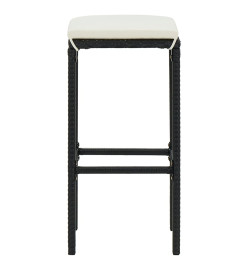 Ensemble de bar de jardin 3 pcs et coussins Résine tressée Noir