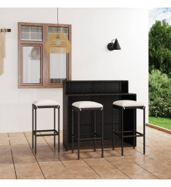 Ensemble de bar de jardin avec coussins 4 pcs Noir