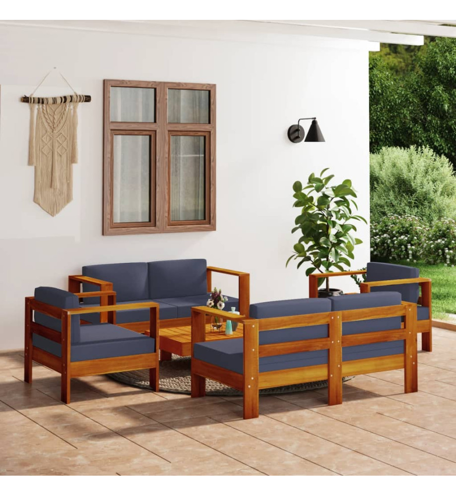 Salon de jardin 5 pcs avec coussins gris foncé Bois massif Salon de jardin 5 pcs avec coussins gris foncé Bois massif