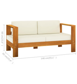Salon de jardin 8 pcs avec coussins blanc crème bois d'acacia