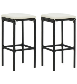 Ensemble de bar de jardin 3 pcs et coussins Résine tressée Noir