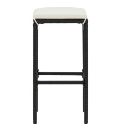 Ensemble de bar de jardin 3 pcs et coussins Résine tressée Noir