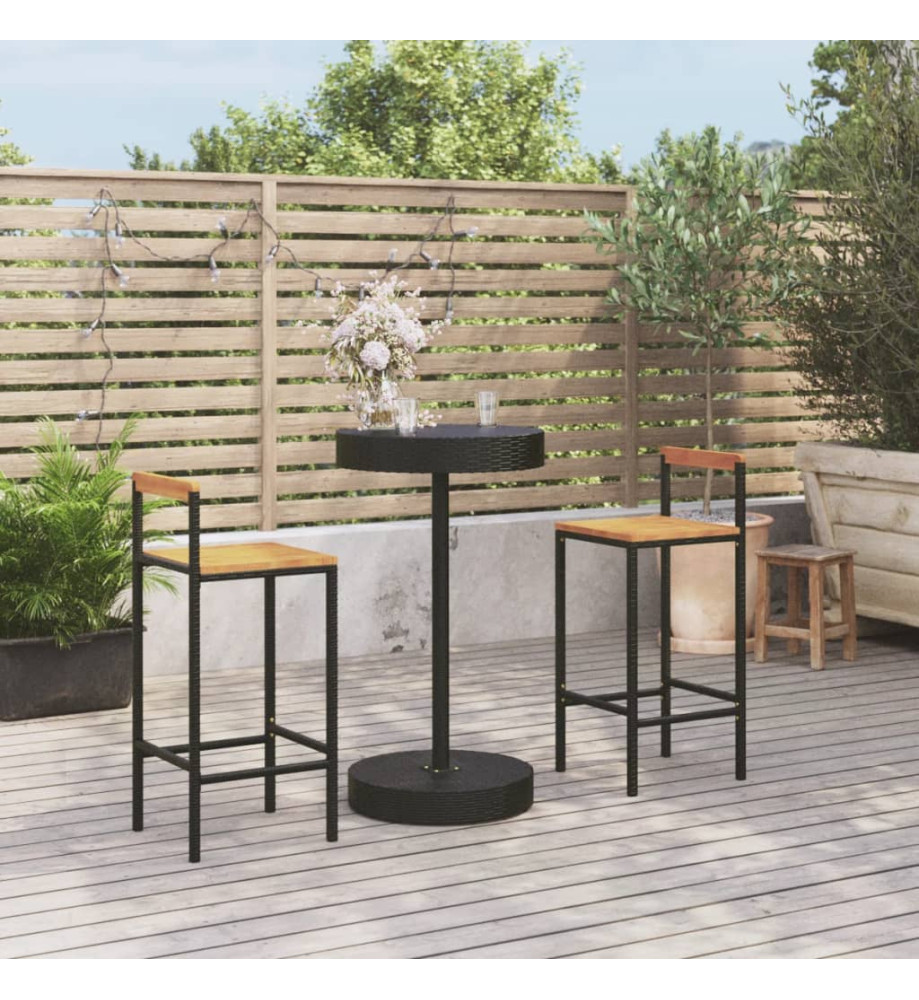 Ensemble de bar jardin 3 pcs noir poly rotin/bois massif acacia Ensemble de bar jardin 3 pcs noir poly rotin/bois massif acacia