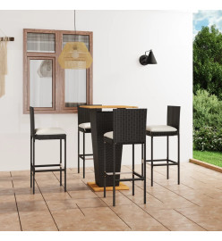 Ensemble de bar de jardin 5 pcs et coussins Résine tressée Noir
