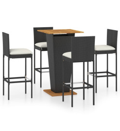 Ensemble de bar de jardin 5 pcs et coussins Résine tressée Noir