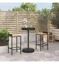 Ensemble de bar jardin 3 pcs noir poly rotin/bois massif acacia