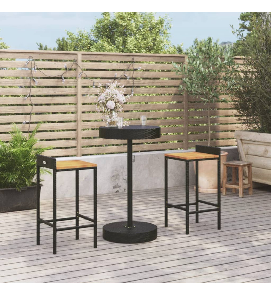 Ensemble de bar jardin 3 pcs noir poly rotin/bois massif acacia Ensemble de bar jardin 3 pcs noir poly rotin/bois massif acacia