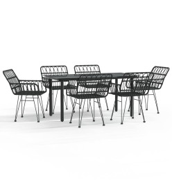 Ensemble à dîner de jardin 7 pcs Noir Résine tressée