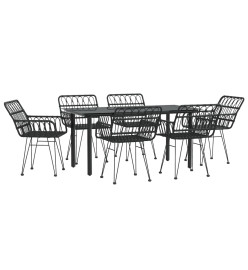 Ensemble à dîner de jardin 7 pcs Noir Résine tressée