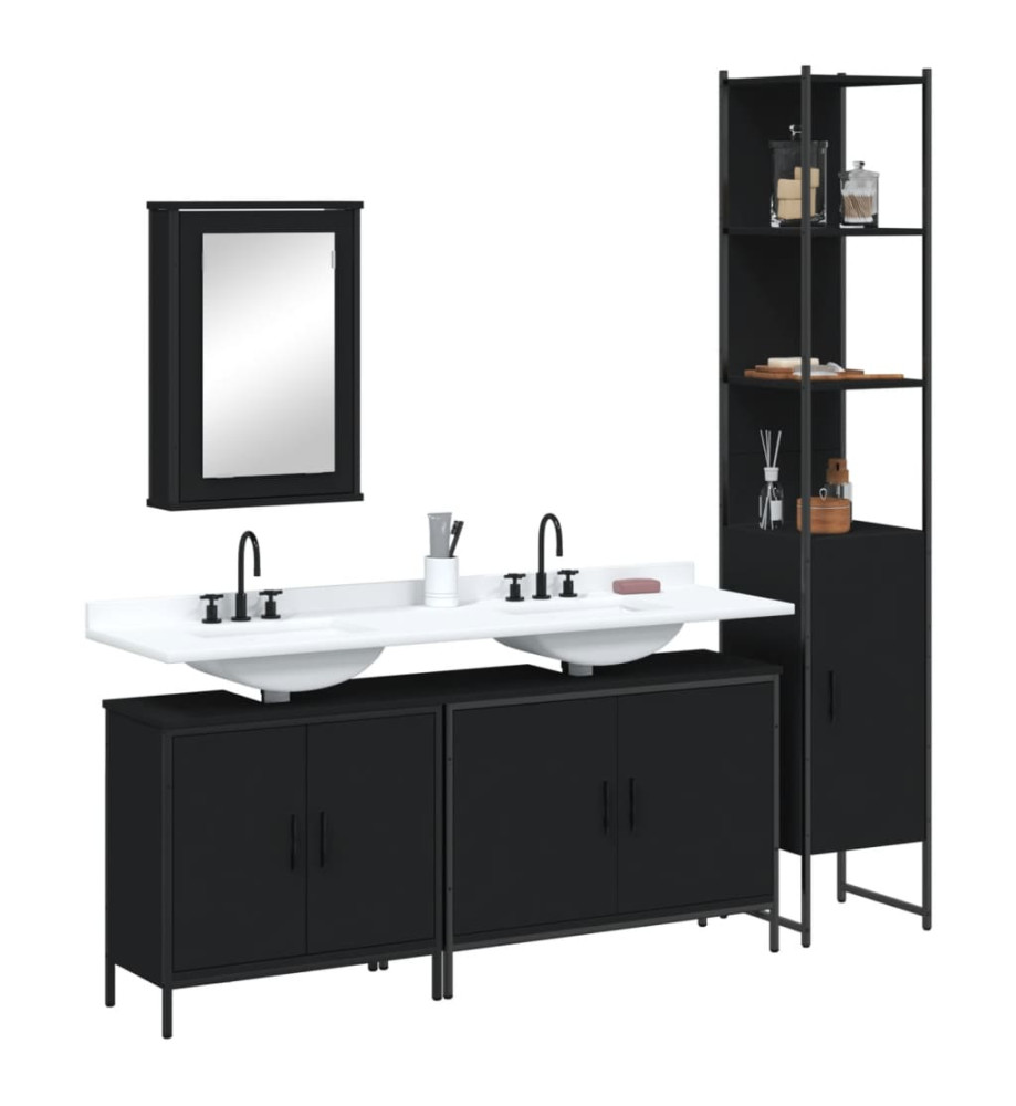 Ensemble de meubles salle de bain 4 pcs noir bois d'ingénierie