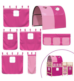 Lit mezzanine enfants avec tunnel rose 90x200cm bois pin massif