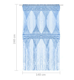 Rideau en macramé Bleu 140x240 cm Coton