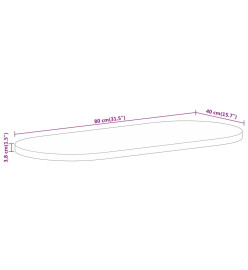 Dessus de table 80x40x3,8 cm ovale bois massif de manguier