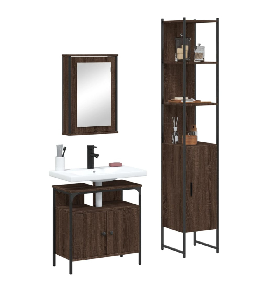 Ensemble de meubles de salle de bain 3 pcs Chêne marron