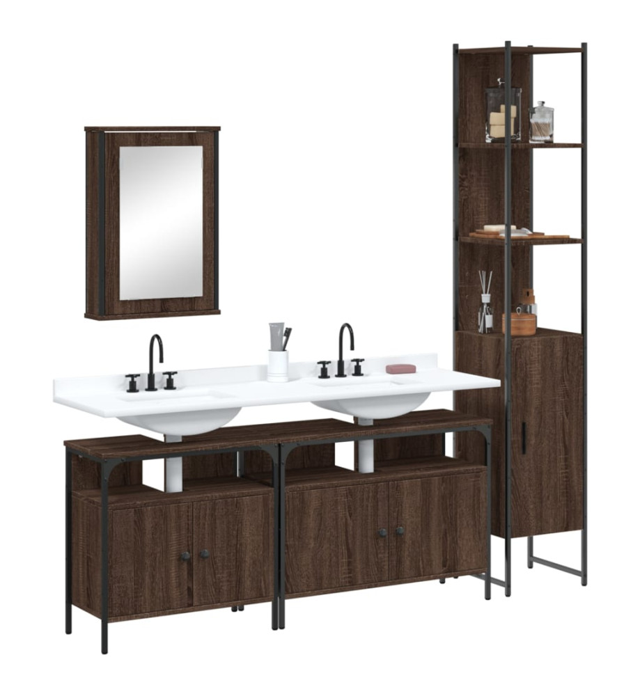 Ensemble de meubles de salle de bain 4 pcs Chêne marron