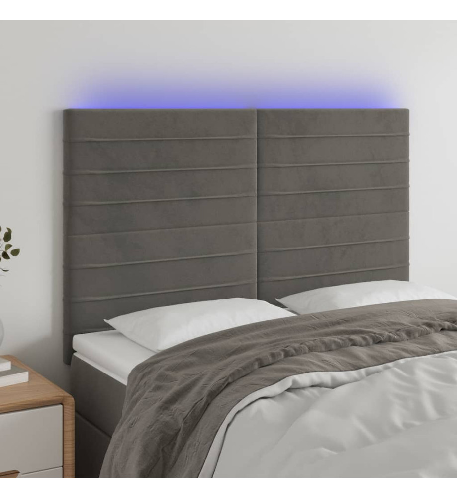 Tête de lit à LED Gris foncé 144x5x118/128 cm Velours