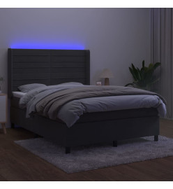 Sommier tapissier matelas et LED Gris foncé 140x190 cm Velours