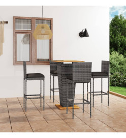 Ensemble de bar de jardin 5 pcs et coussins Résine tressée Gris