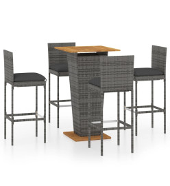 Ensemble de bar de jardin 5 pcs et coussins Résine tressée Gris