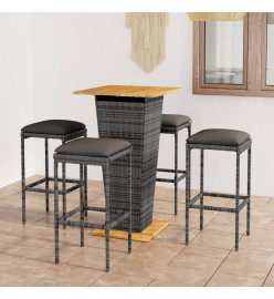 Ensemble de bar de jardin 5 pcs et coussins Résine tressée Gris
