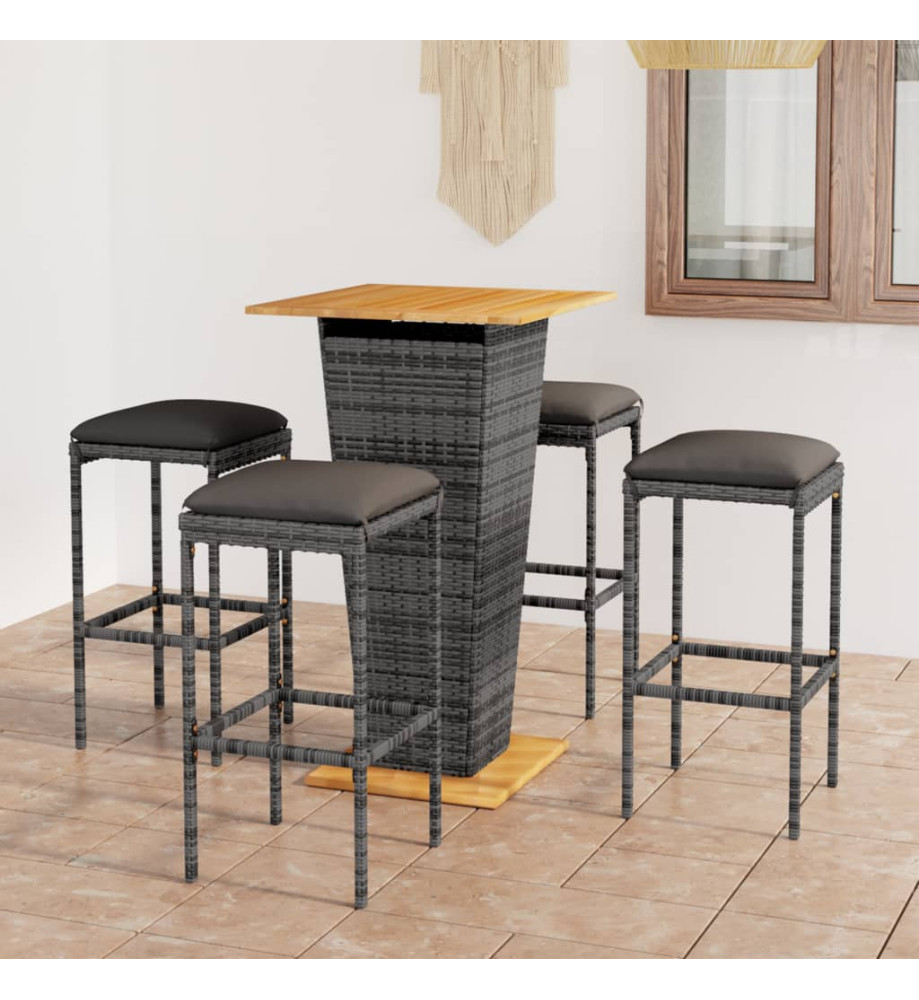 Ensemble de bar de jardin 5 pcs et coussins Résine tressée Gris Ensemble de bar de jardin 5 pcs et coussins Résine tressée Gris