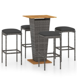 Ensemble de bar de jardin 5 pcs et coussins Résine tressée Gris