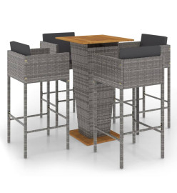 Ensemble de bar de jardin 5 pcs et coussins Résine tressée Gris