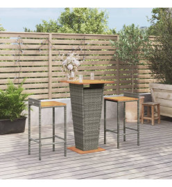 Ensemble de bar jardin 3 pcs gris poly rotin/bois massif acacia